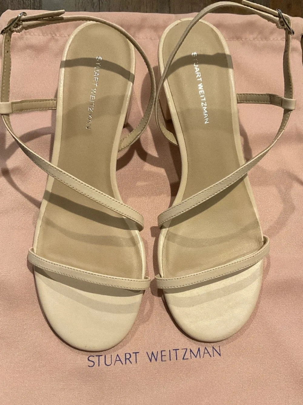Stuart Weitzman Aliza Block Heel Sandal Blush Leather size 8